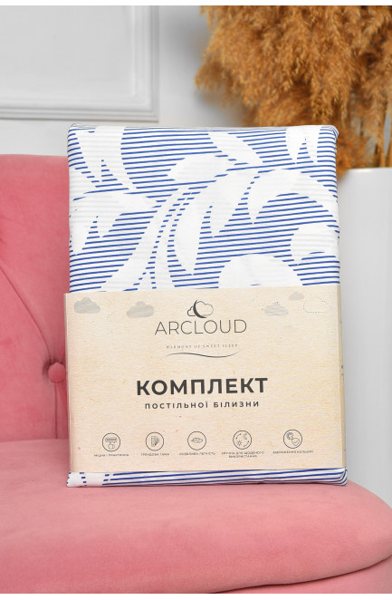 Комплект постельного белья двуспальный с принтом бело-синего цвета 196750L