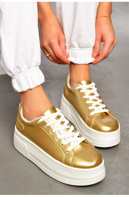 Кроссовки женские золотистого цвета на шнуровке 196963L