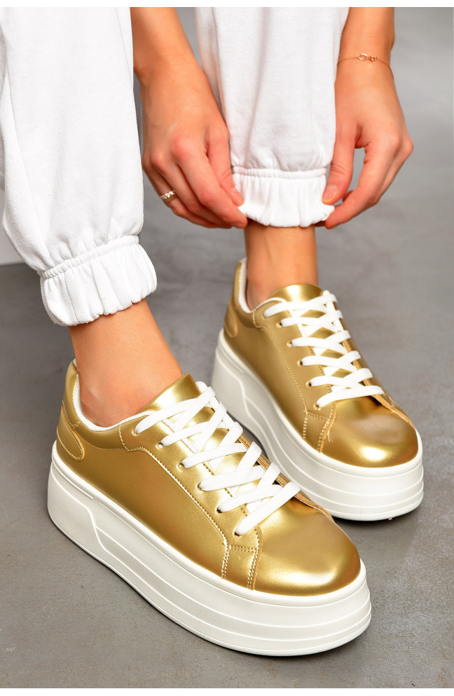 Кроссовки женские золотистого цвета на шнуровке 196963L