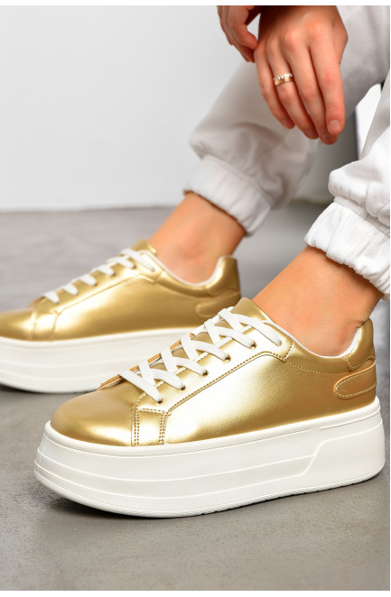 Кроссовки женские золотистого цвета на шнуровке 196963L