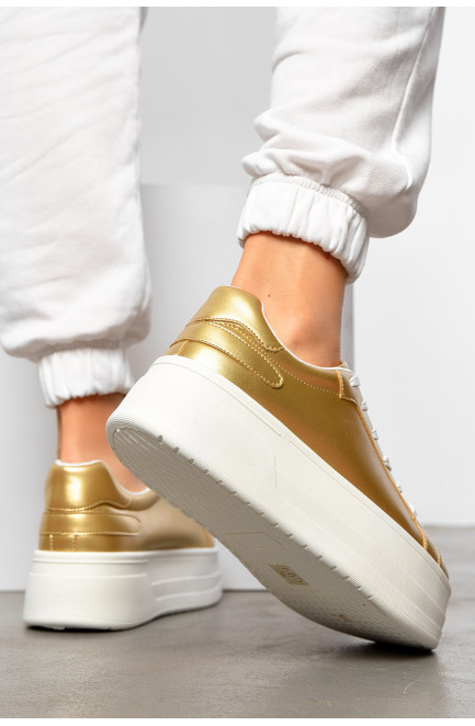 Кроссовки женские золотистого цвета на шнуровке 196963L