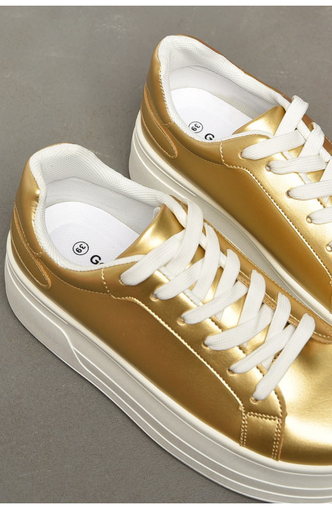 Кроссовки женские золотистого цвета на шнуровке 196963L