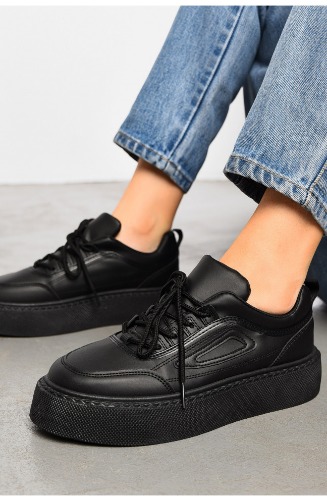 Кроссовки женские черного цвета на шнуровке 196969L