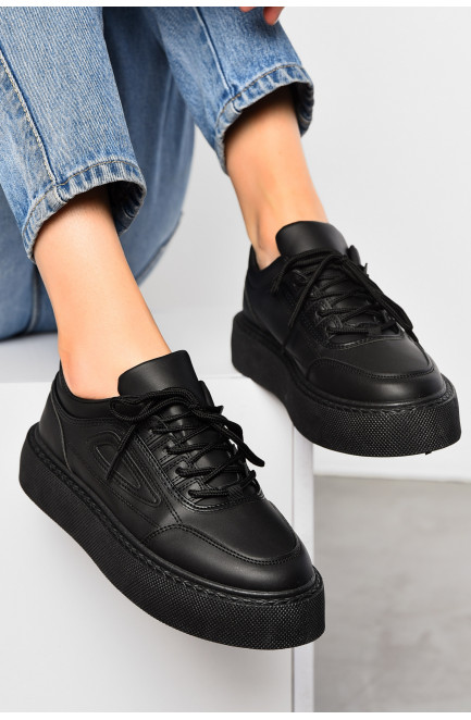 Кроссовки женские черного цвета на шнуровке 196969L
