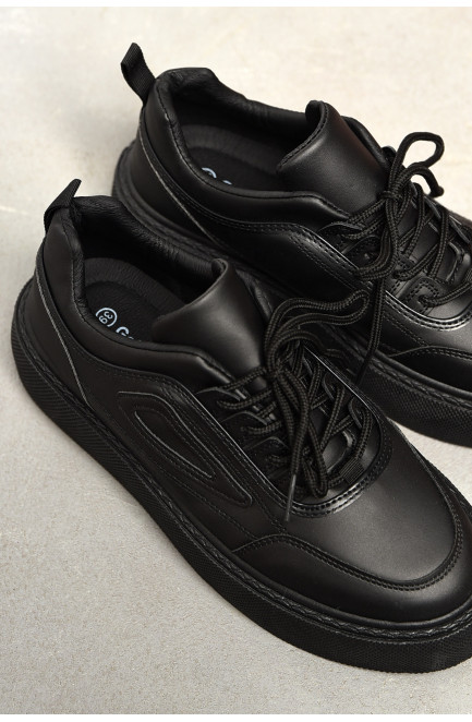 Кроссовки женские черного цвета на шнуровке 196969L