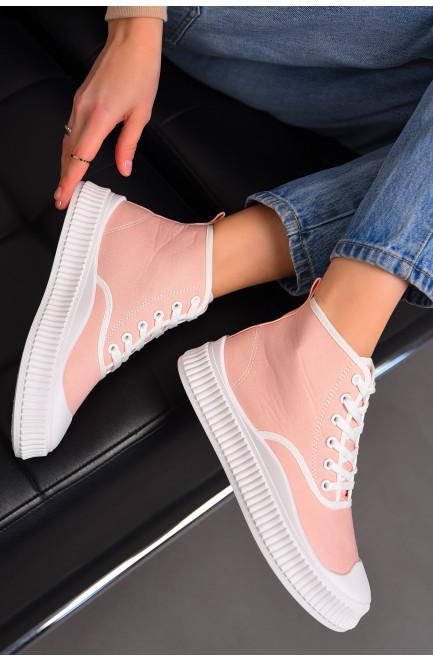 Кеды женские высокие розового цвета на шнуровке 197162L