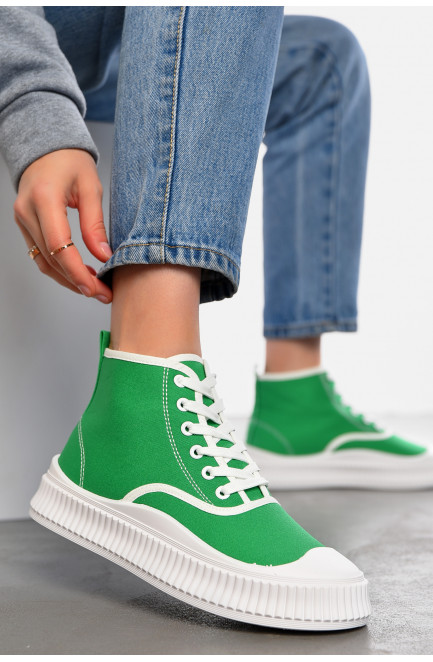 Кеды женские высокие зеленого цвета на шнуровке 197163L