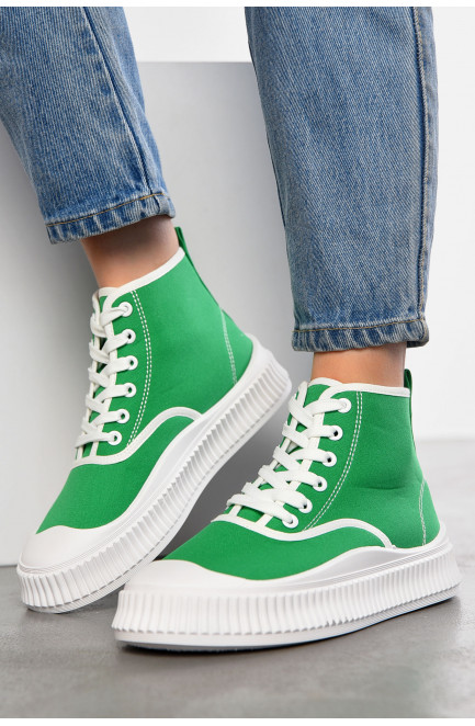 Кеды женские высокие зеленого цвета на шнуровке 197163L