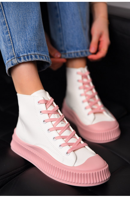 Кеды женские высокие бело-розового цвета на шнуровке 197164L