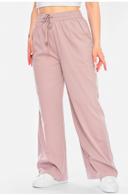 Штаны женские однотонные полубатальные  розового цвета 198252L