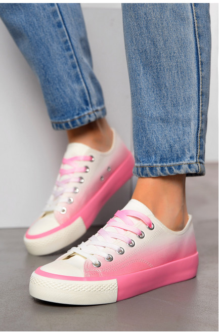 Кеды женские розового цвета на шнуровке текстиль 198603L