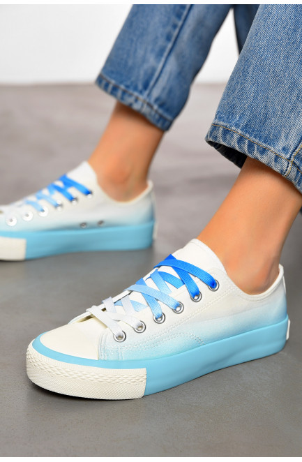 Кеды женские голубого цвета на шнуровке текстиль 198609L