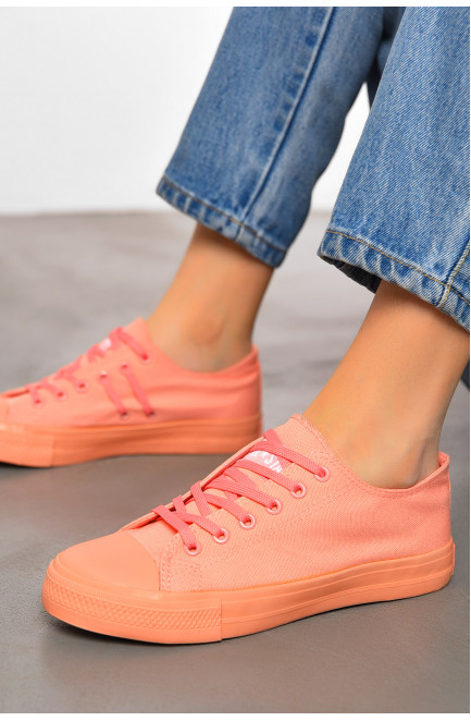 Кеды женские персикового цвета на шнуровке текстиль 198613L