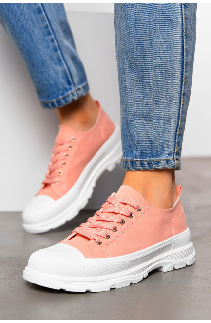 Кеды женские персикового цвета на шнуровке текстиль 198616L