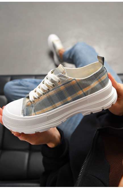 Кеды женские бежевого цвета на шнуровке текстиль 198618L