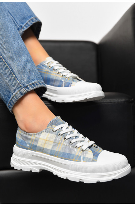 Кеды женские голубого цвета на шнуровке текстиль 198619L