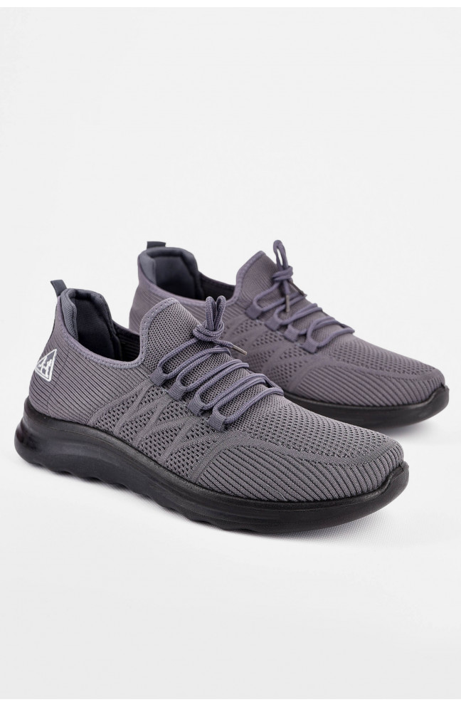 Кроссовки мужские серого цвета на шнуровке текстиль 198674L