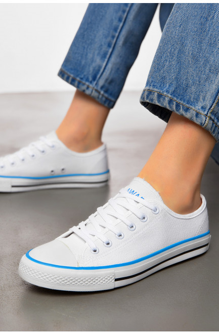 Кеды женские текстильные белого цвета на шнуровке 199008L