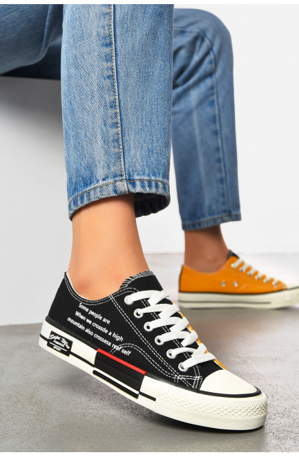 Кеды женские черного цвета на шнуровке текстиль 200442L