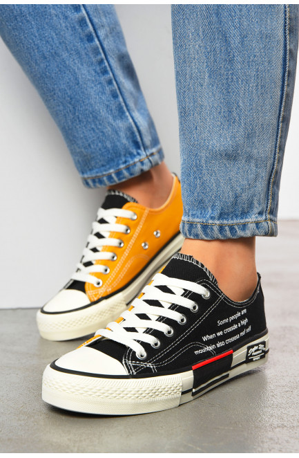 Кеды женские черного цвета на шнуровке текстиль 200442L