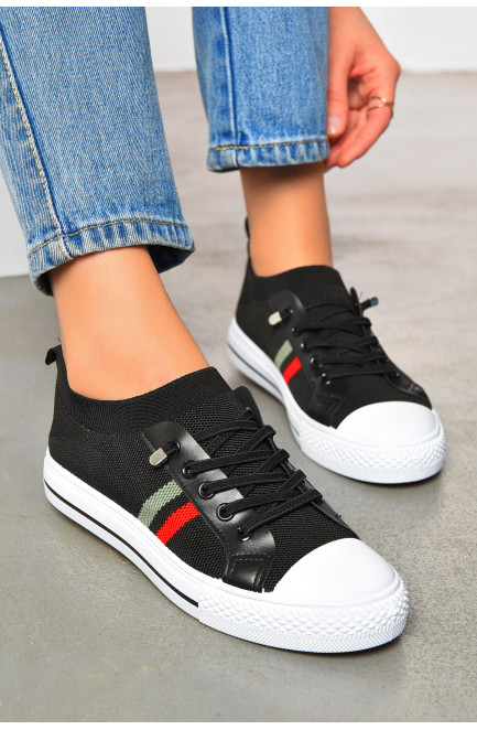 Кеды женские черного цвета на шнуровке текстиль 200863L