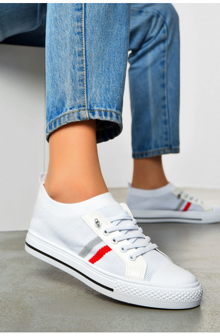 Кеды женские белого цвета на шнуровке текстиль 200893L