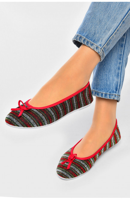 Мокасины женские бордового цвета в разноцветную полоску 201234L