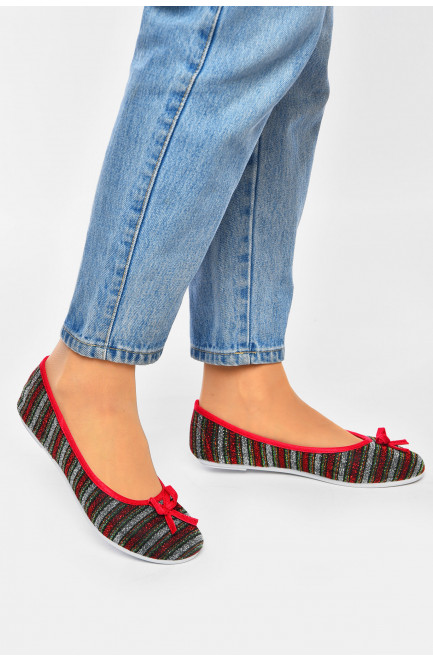 Мокасины женские бордового цвета в разноцветную полоску 201234L