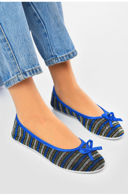 Мокасины женские синего цвета в разноцветную полоску 201236L