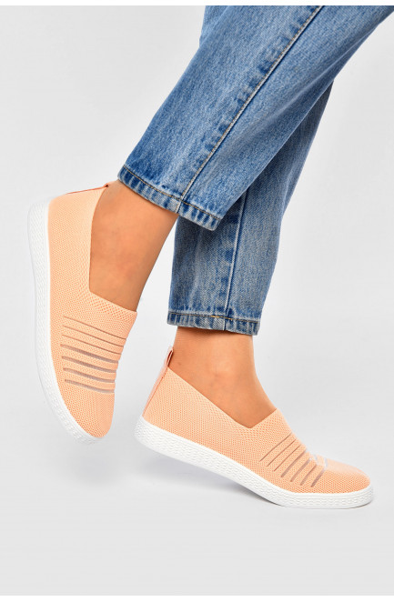 Мокасины женские персикового цвета текстиль 202118L