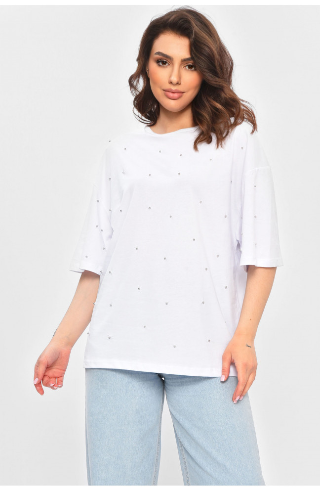 Футболка женская полубатальная белого цвета 202124L