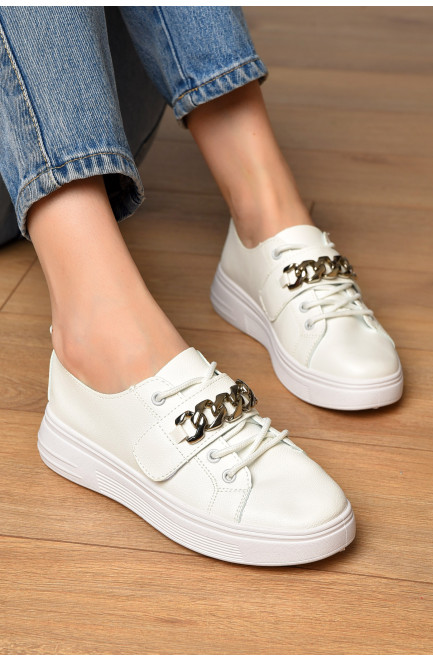 Мокасины женские белого цвета на шнуровке 202155L