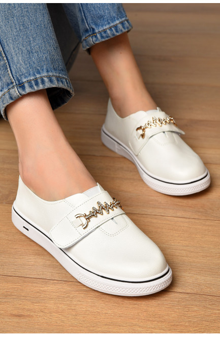 Мокасины женские белого цвета на шнуровке 202159L