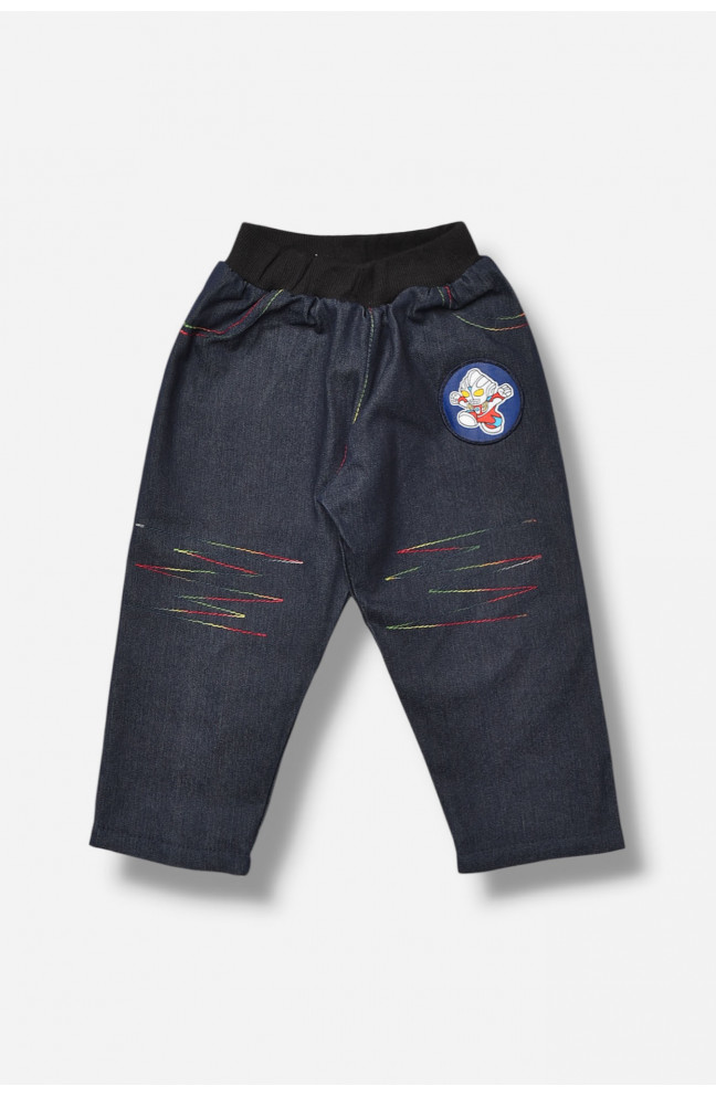 Джинсы детские для мальчика темно-синего цвета зима 202897L