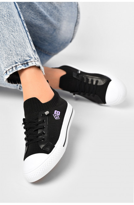 Кеды женские черного цвета на шнуровке текстиль 203131L