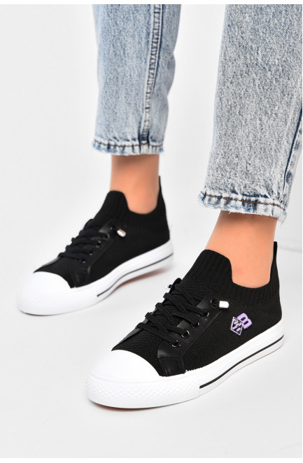 Кеды женские черного цвета на шнуровке текстиль 203131L