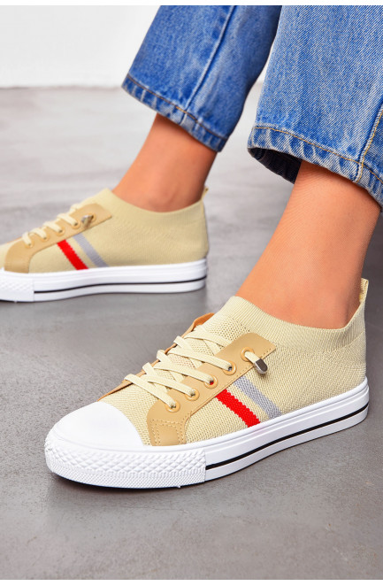 Кеды женские бежевого цвета на шнуровке текстиль 203135L