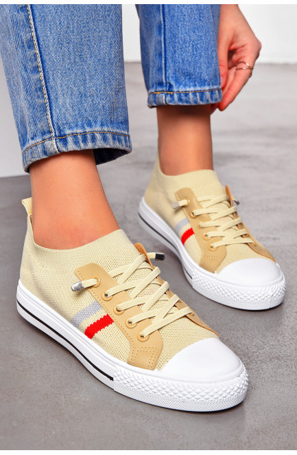 Кеды женские бежевого цвета на шнуровке текстиль 203135L