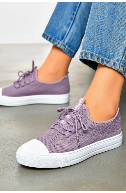 Кеды женские светло-фиолетового цвета на шнуровке текстиль 203136L