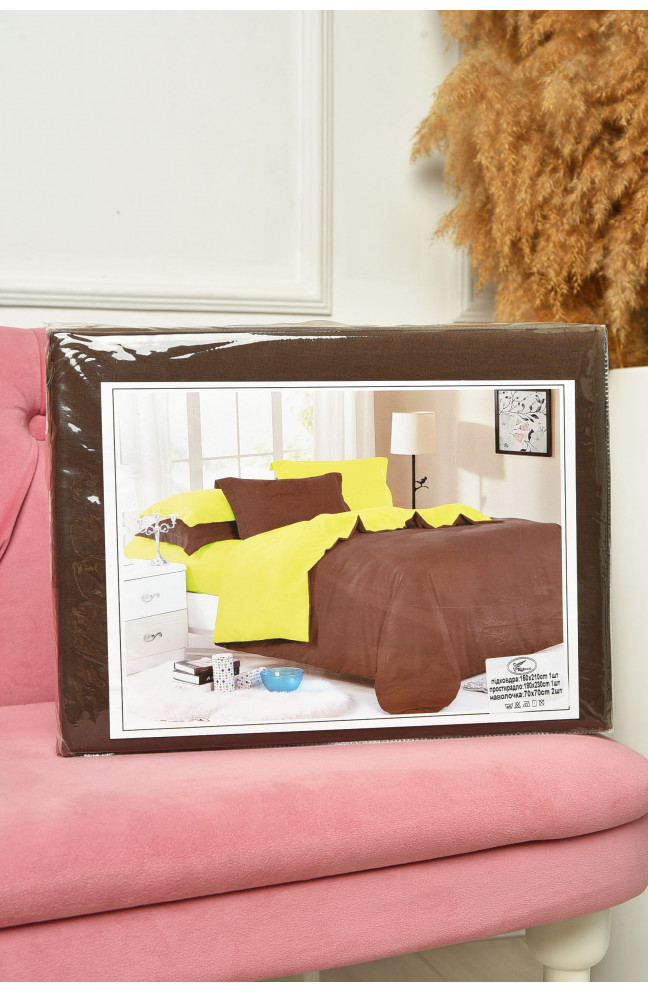 Комплект постельного белья коричневый с салатовым  полуторный 203570L