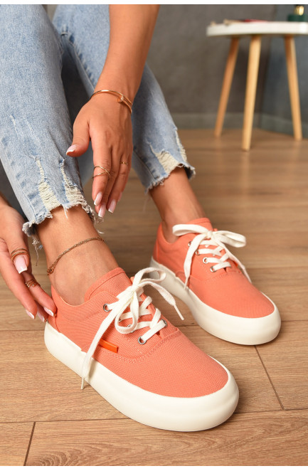 Кеды женские персикового цвета на шнуровке текстиль 204393L