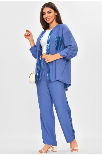 Костюм женский синего цвета с пайетками 205288L