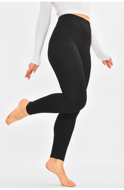 Лосины женские полубатальные термо на искусственном меху черного цвета 205481L