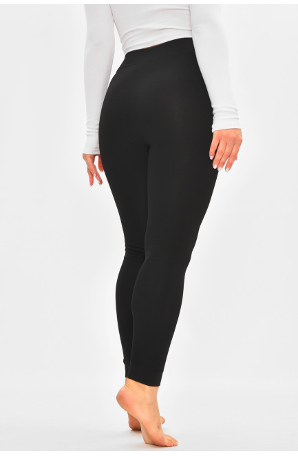 Лосины женские полубатальные термо на искусственном меху черного цвета 205481L