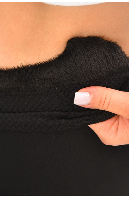 Лосины женские полубатальные термо на искусственном меху черного цвета 205481L