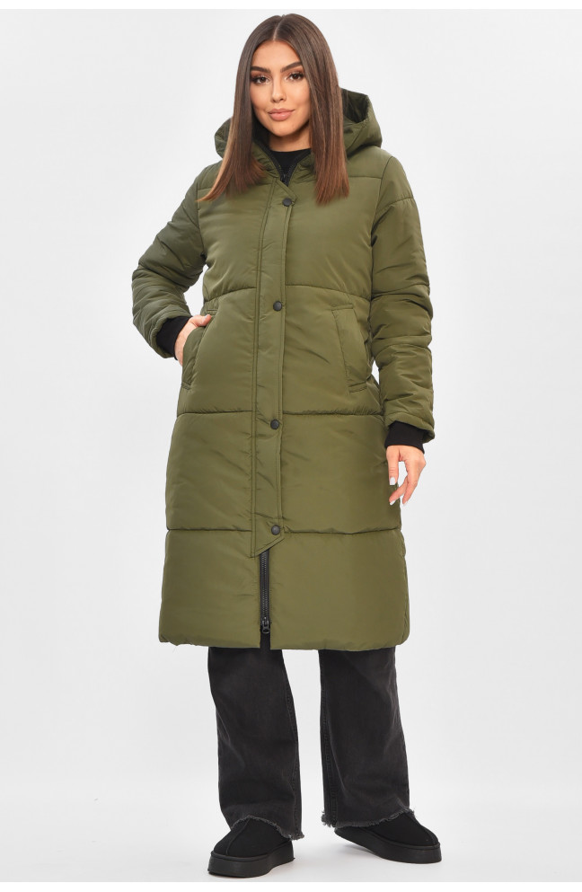 Куртка женская удлиненная демисезонная темно-зеленого цвета 205496L