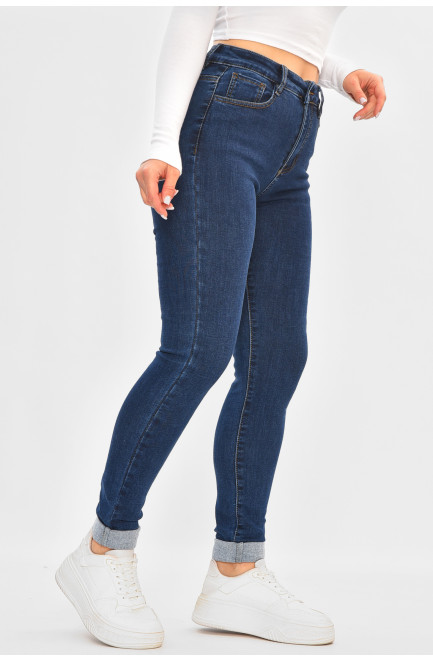 Джинсы женские утепленные темно-синего цвета 205508L