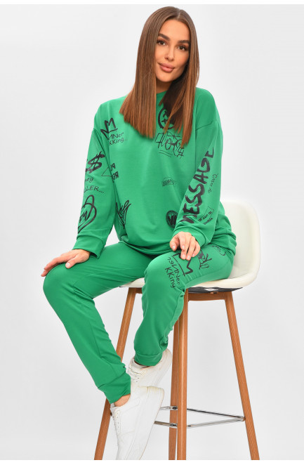 Спортивный костюм женский зеленого цвета с принтом 205851L