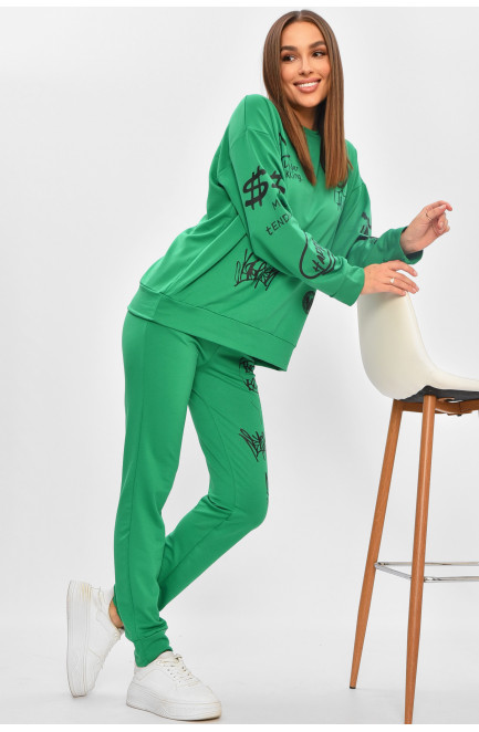 Спортивный костюм женский зеленого цвета с принтом 205851L