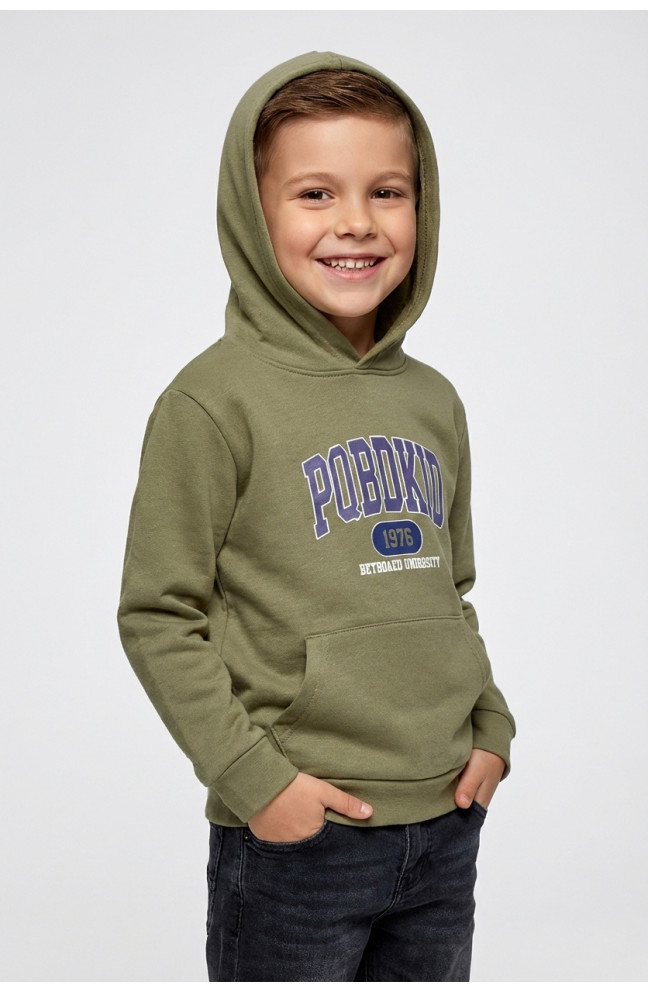 Свитшот детский для мальчика на флисе оливкового цвета 205993L